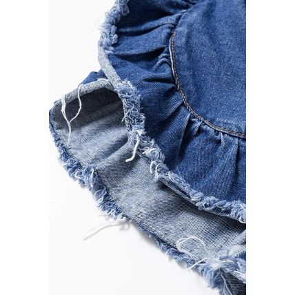 Peacock Blue Ruffled Frayed Short Sleeve Plus Size Denim Jacket