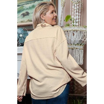 Jet Stream Plus Size Thermal Waffle Knit Henley Tunic Top