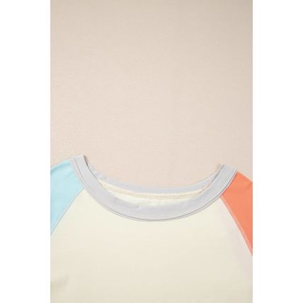 Yellow Cream Colorblock Patchwork Crew Neck Long Sleeve Top