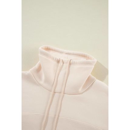 Apricot Drawstring Turtleneck Dolman Sleeve Sweatshirt