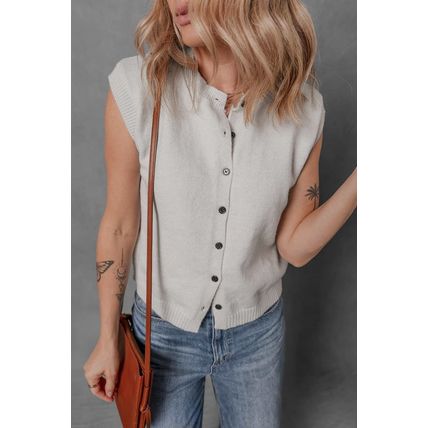 Jet Stream Button Up O Neck Sweater Vest
