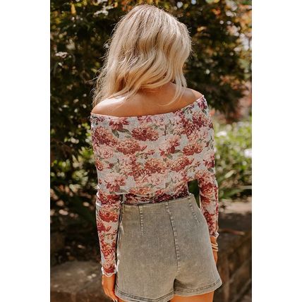 Pink Floral Printed Long Sleeve Sheath Bodysuit