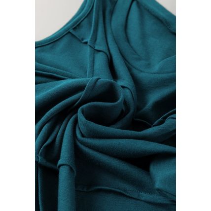 Blue Sapphire Solid Color Stitching Detail Round Neck Tank Top