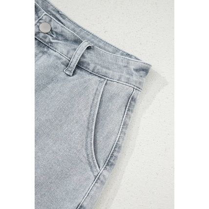 Dusk Blue Scalloped Hemline Acid Wash High Waist Denim Shorts