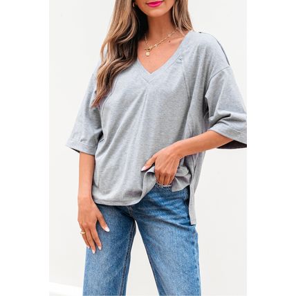 High Raglan Half Sleeve V Neck Oversized T Shirt