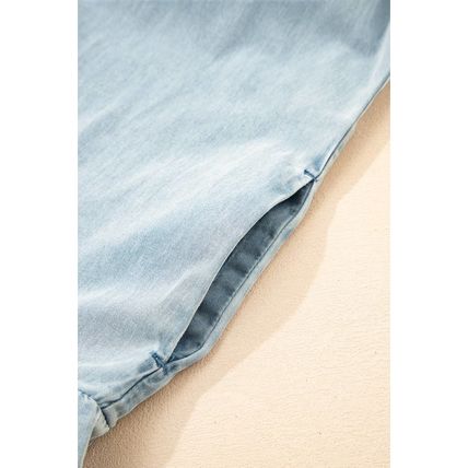 Beau Blue Bowknot Neck Sleeveless Ruffled Chambray Dress