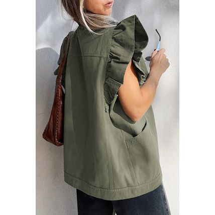 Green Bay Ruffled Patchwork Denim Jacket Vest