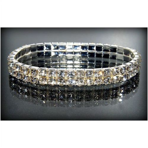 2 Row Wedding Party Clear Rhinestone Stretch Bangle Bracelet Jewellery 1336