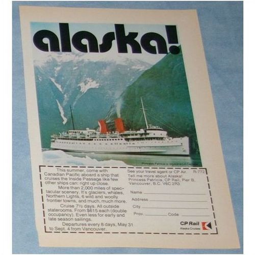 1970s CP RAIL Alaska Cruises AD Princess Patricia Readers Digest Canada