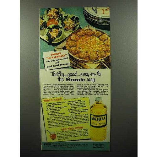 1951 Mazola Oil Ad - Thrifty, Good, Easy-to-fix