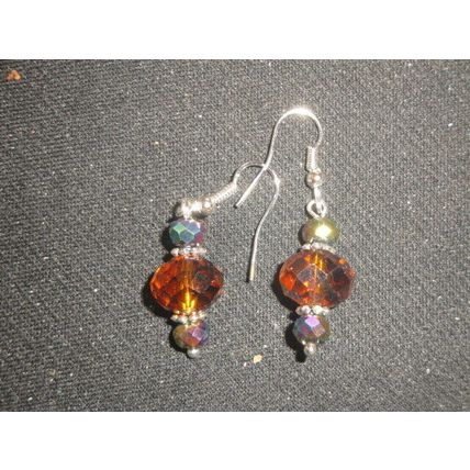 Beautiful large brown fire polished & rainbow titanium unique short earrings