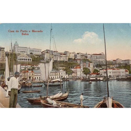 BRAZIL CAES DO PORTO E MERCADO BAHIA REAL PHOTO POSTCARD 200r BLUE 1922 USED