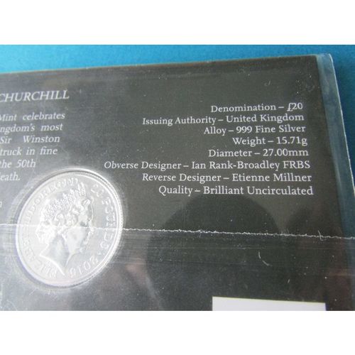 2015 QUEEN ELIZABETH II / SIR WINSTON CHURCHILL UK £20 FINE SILVER COIN. AAK