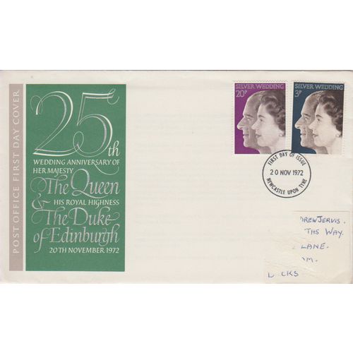 GB 1972 Queen Elizabeth Silver Wedding GPO FDC Newcastle pm see others
