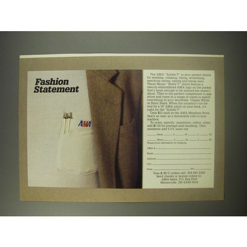 1990 AMA American Motorcyclist Association Subtle-T Ad - Fashion Statement