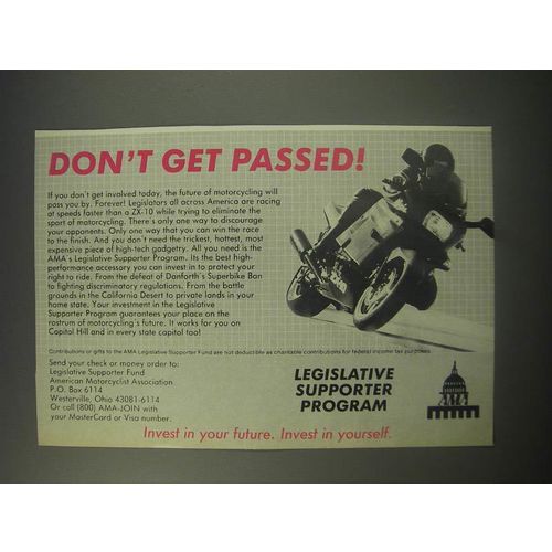 1990 AMA American Motorcyclist Association Legislative Supporter Fund Ad