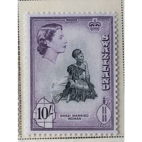 Swaziland QEII 1956 10s Black & Deep Lilac Mounted Mint MM SG 63 Postage Stamp