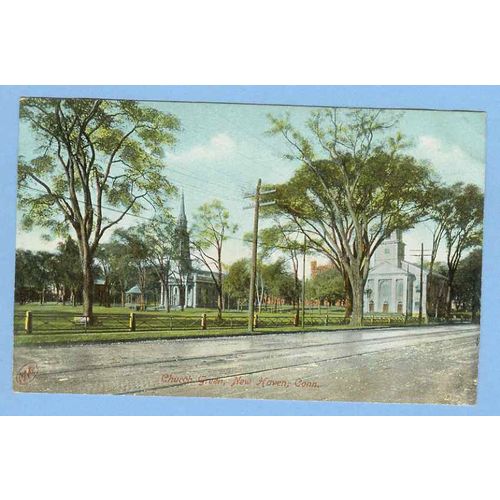 CT New Haven Church Green Street Scene w/Trolley Tracks Town Green w/Churc~607
