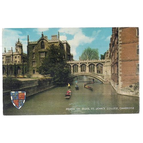 BRIDGE OF SIGHS, ST. JOHN'S COLLEGE, CAMBRIDGE used vintage postcard 1967 pm =