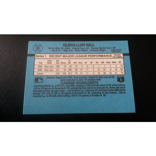 1991 Donruss Card # 380 Glenallen Hill Very Good-Excellent (4) Blue Jays