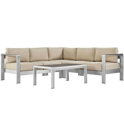 4 Piece Outdoor Patio Aluminum Sectional Sofa Sectional Beige Blue Orange Gray