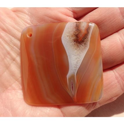 G Banded Square Agate Pendant 2"x2" 50mm Orange White Crystal Gemstone