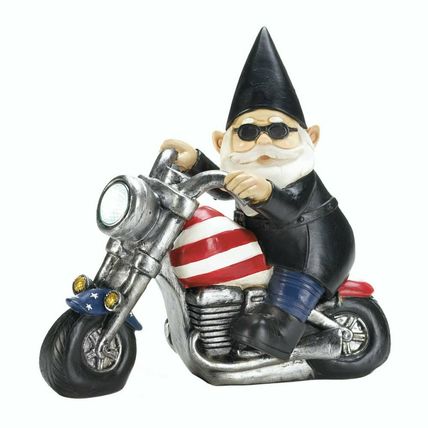 Harley Davidson Lovers Gift Biker Garden Gnome Solar Statue Patriotic Motorcycle