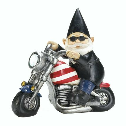 NEW Harley Davidson Lovers Gift Biker Garden Gnome Solar Statue Light Patriotic