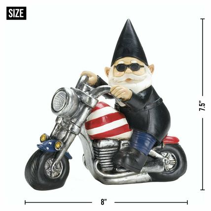 Harley Davidson Lovers Gift Biker Garden Gnome Solar Statue Patriotic Motorcycle