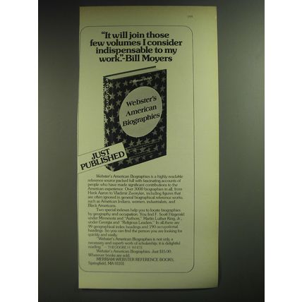1974 Merriam-Webster Webster's American Biographies Ad - Bill Moyers