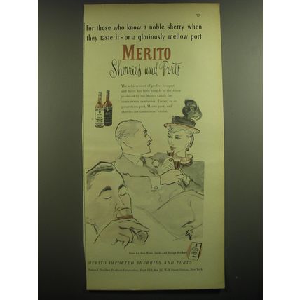 1947 Merito Sherries and Ports Ad - For those who know a noble sherry