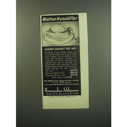 1949 Hammacher Schlemmer Walton Humidifier Ad - Guards against dry air