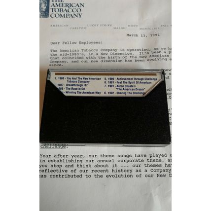 The American Tobacco Company 1992 Greatest Hits Cassette with Company letter