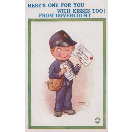 Kisses From Dovercourt Essex Antique Postman Royal Mail Comic Humour Postcard