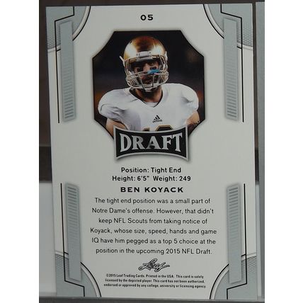 2015 Leaf Draft BEN KOYAK (Jaguars) Rookie Card #5