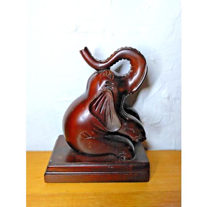 Indonesian/Mahogany Wood Elephant Sitting Sculpture/Carving Selamat Designs