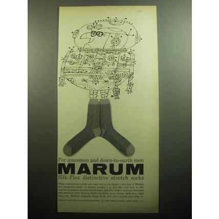 1958 Marum Socks Ad - For spacemen and down-to-earth men Marum Silk-Flex