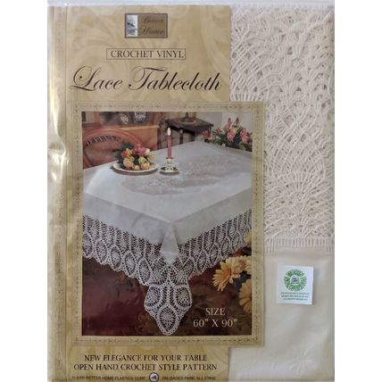 NIP BETTER HOMES CROCHET IVORY COLORED VINYL LACE TABLECLOTH 60 x 90