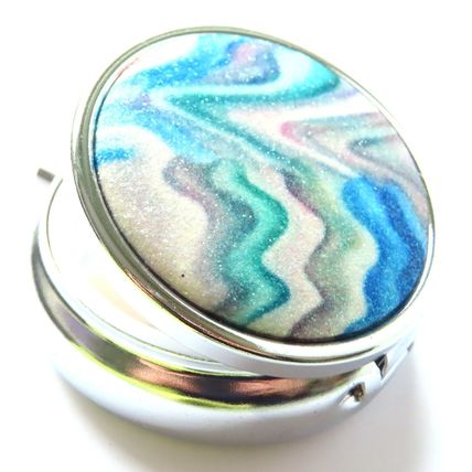 Glitter Pill Box Blue, White, Grey & Purple Swirls Round 2 CM Christmas Gift