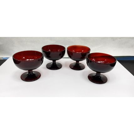 4 Vintage Anchor Hocking Royal Ruby Red Glass Footed Sherbet Dessert Cups Set