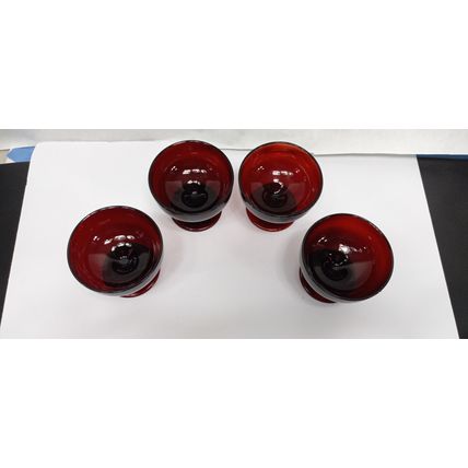 4 Vintage Anchor Hocking Royal Ruby Red Glass Footed Sherbet Dessert Cups Set