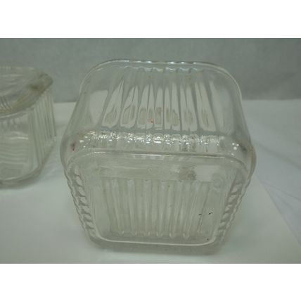 2 Vintage Hazel Atlas Federal Clear Glass Covered Dish Tomato Celery Ribbed