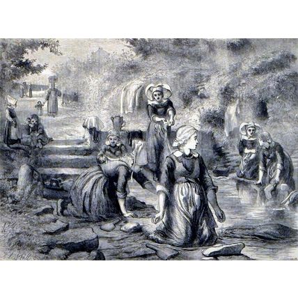 A FRENCH WASHING-GROUND 1870 F.J. Skill - Laundry VICTORIAN ENGRAVING