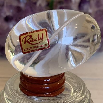 Vintage Ruckl Bohemian Czech Hand Cut Crystal Egg With Stand Original Box Label