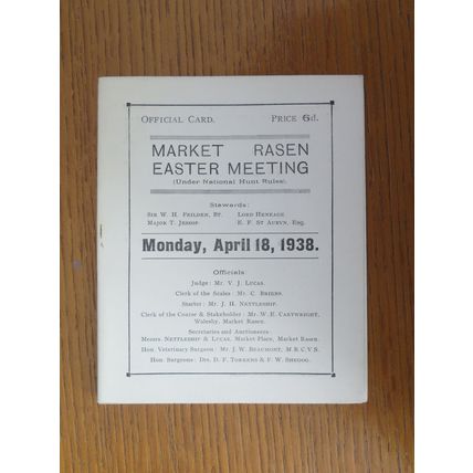 1938 MARKET RASEN HORSE RACE CARD