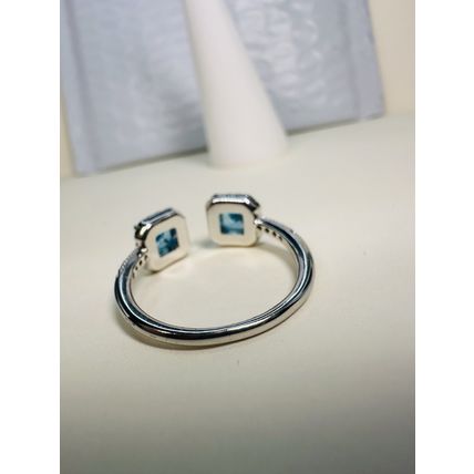 Bomb Party Sz8 BP Ring Fashion Jewelry RBP Dual Blue Gems Open Rhodium P Band