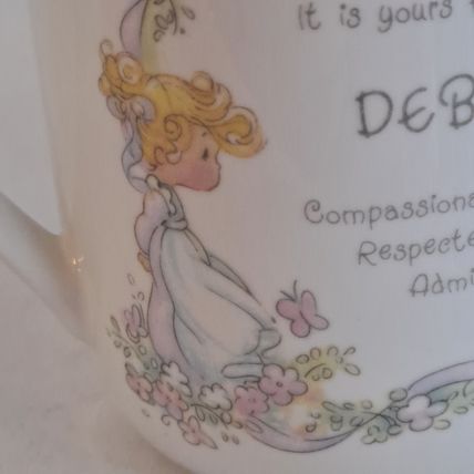 Vintage 1993 Enesco PRECIOUS MOMENTS DEBBIE COFFEE MUG Porcelain Tea Cup