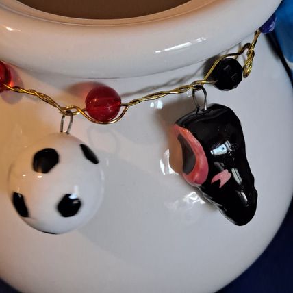 White Ceramic SOCCER STASH BANK Ball Savings Pot MONEY Jar CHARMS