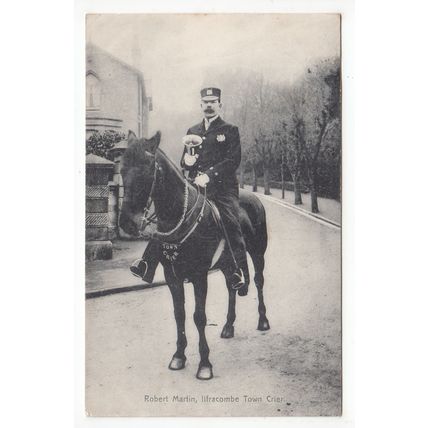 Robert Martin on Horse Ilfracombe Town Crier Postcard 1906 Devon