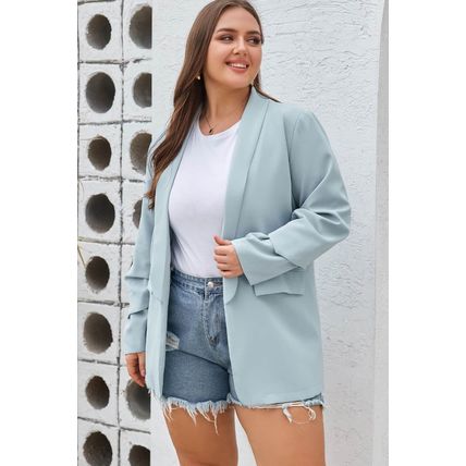 Sky Blue Plus Size Soft Lightweight Pocketed Lapel Blazer
